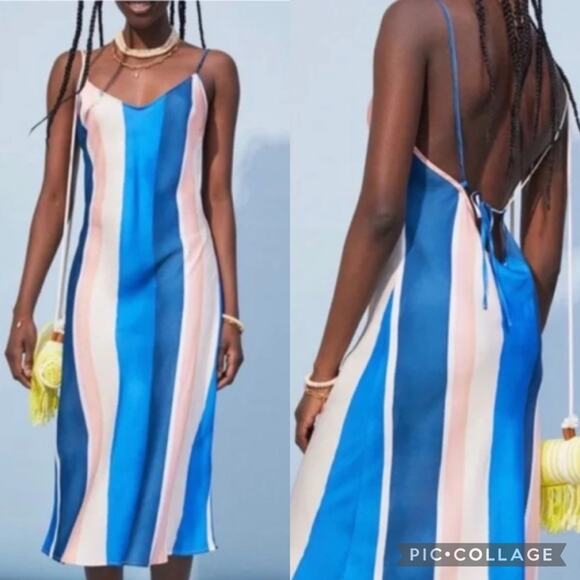 Lemlem X H&M Blue Stripe Midi Slip Dress Size S Contemporary Nautical Y2K Glam - Picture 1 of 15